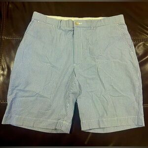 Ralph Lauren Polo Seersucker Shorts Mens 36 Blue White Striped‎